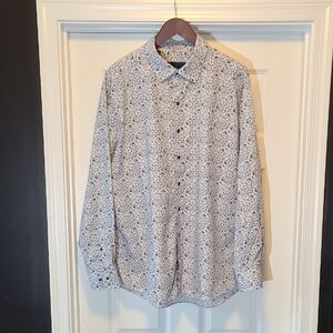 David Donahue White & Blue Patterned Shirt, XXL